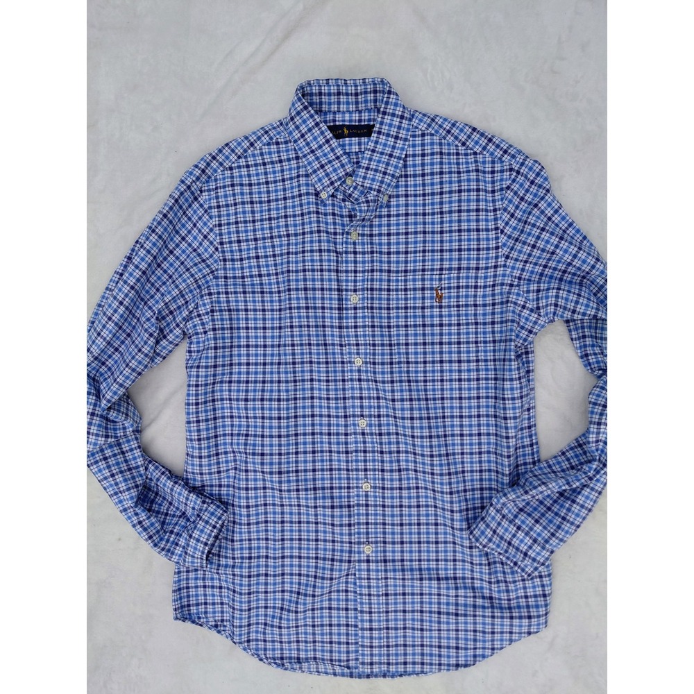 Polo Ralph Lauren Mens Blue White Gingham Plaid Button Down Shirt Size M
